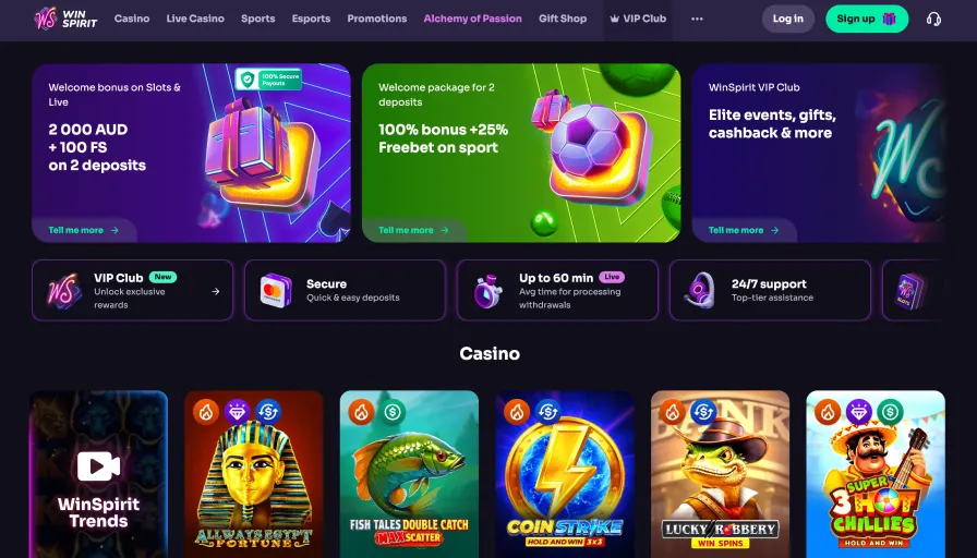 WinSpirit Casino lobby
